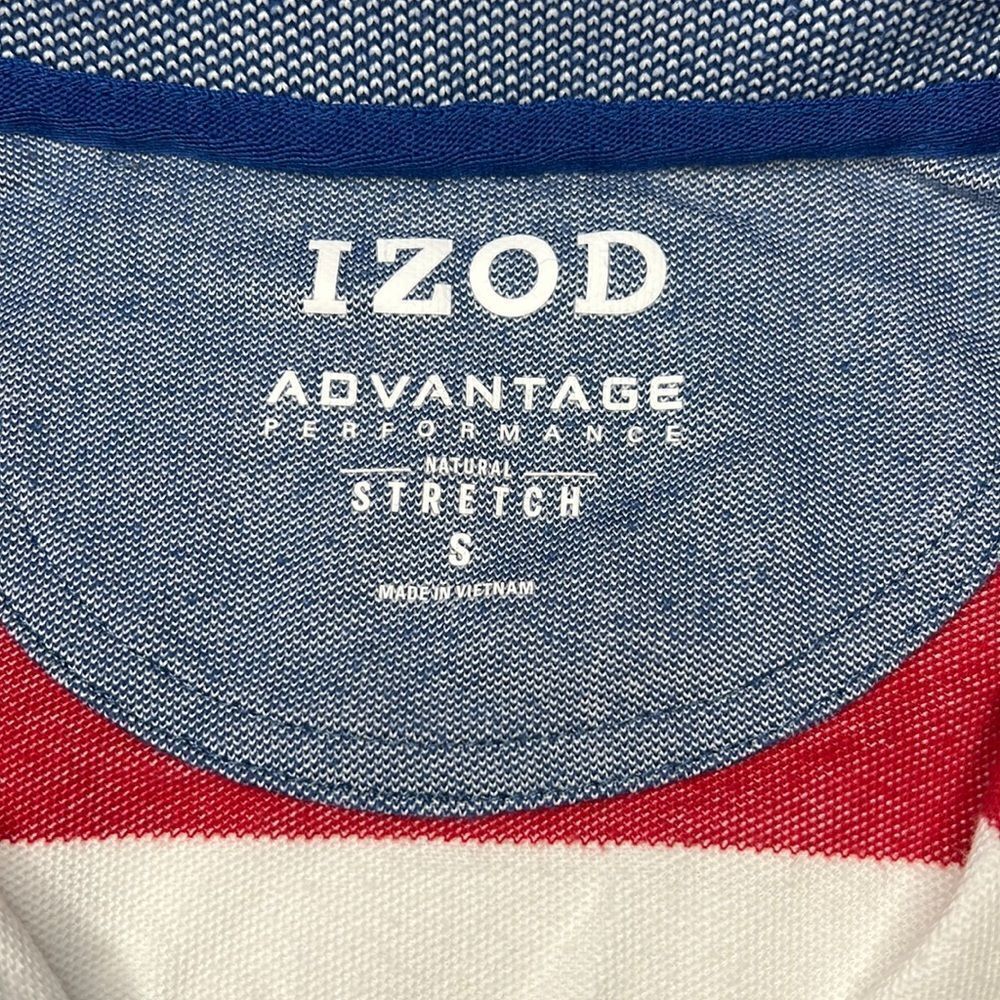 IZOD Men’s Red White Blue Striped Short Sleeve Polo Size Small - Picture 2 of 7
